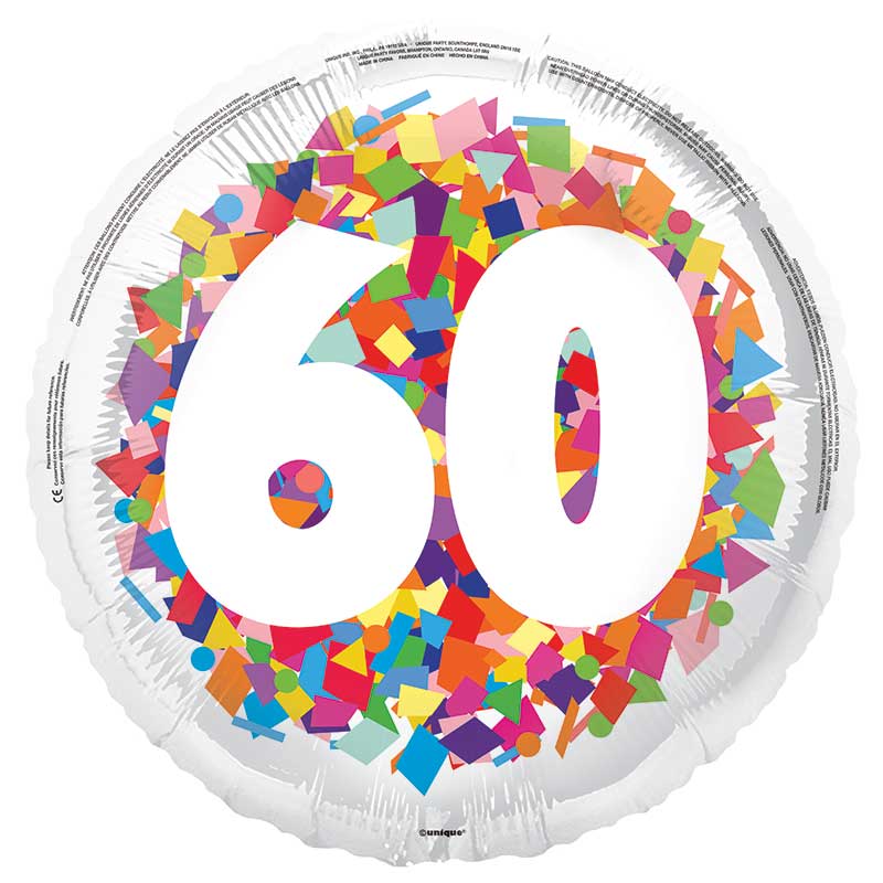 18in BRIGHT CONFETTI 60TH FOIL BALLOON