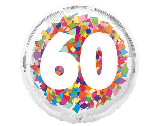 18in BRIGHT CONFETTI 60TH FOIL BALLOON