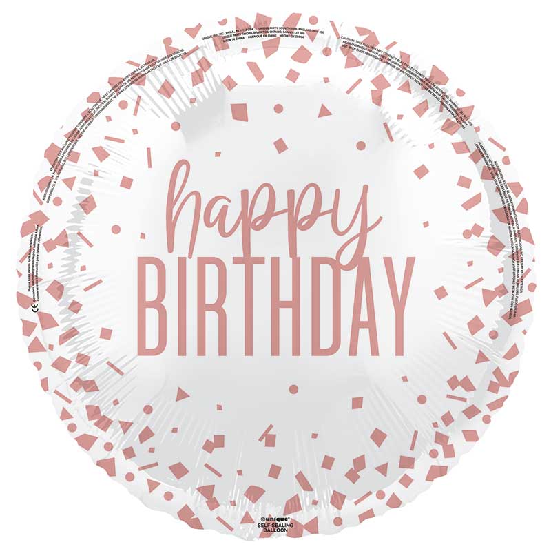 18in ROSE GOLD CONFETTI HAPPY BIRTHDAY FOIL BALLOON