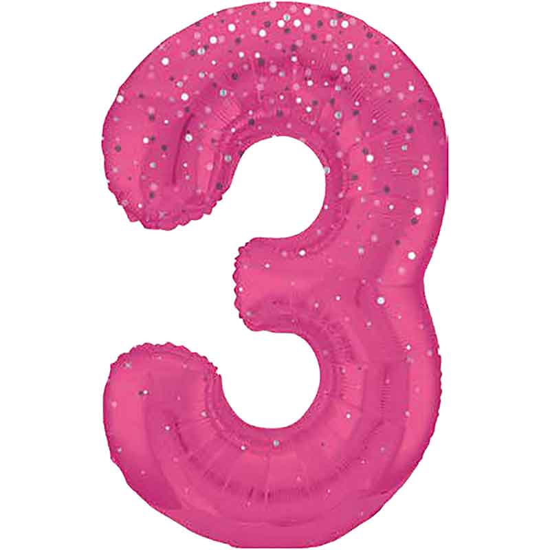 34in GLITZ PINK NUMBER 3 FOIL BALLOON