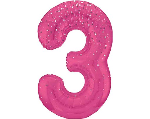 34in GLITZ PINK NUMBER 3 FOIL BALLOON
