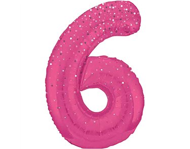 34in GLITZ PINK NUMBER 6 FOIL BALLOON