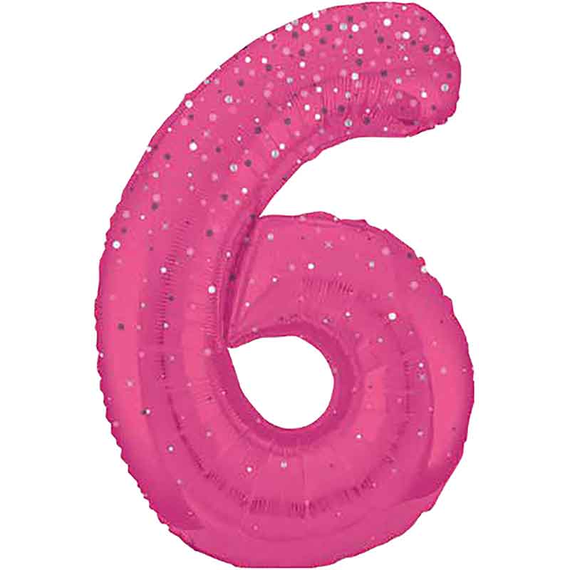 34in GLITZ PINK NUMBER 6 FOIL BALLOON