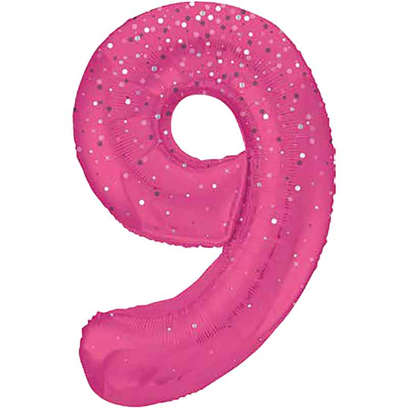 34in GLITZ PINK NUMBER 9 FOIL BALLOON