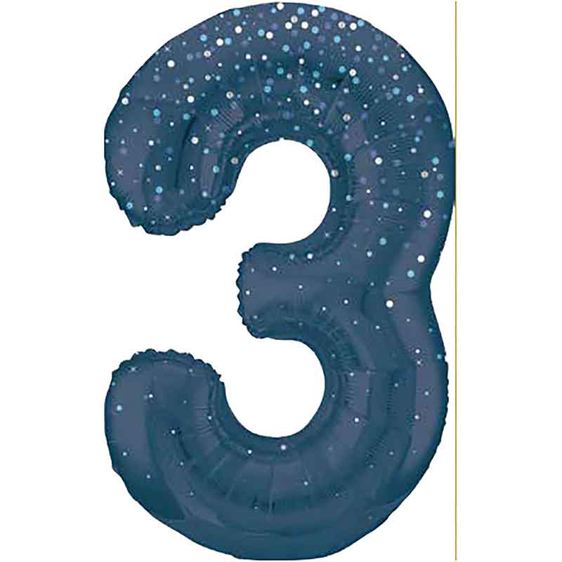 34in GLITZ BLUE NUMBER 3 FOIL BALLOON