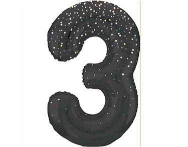 34in GLITZ BLACK NUMBER 3 FOIL BALLOON