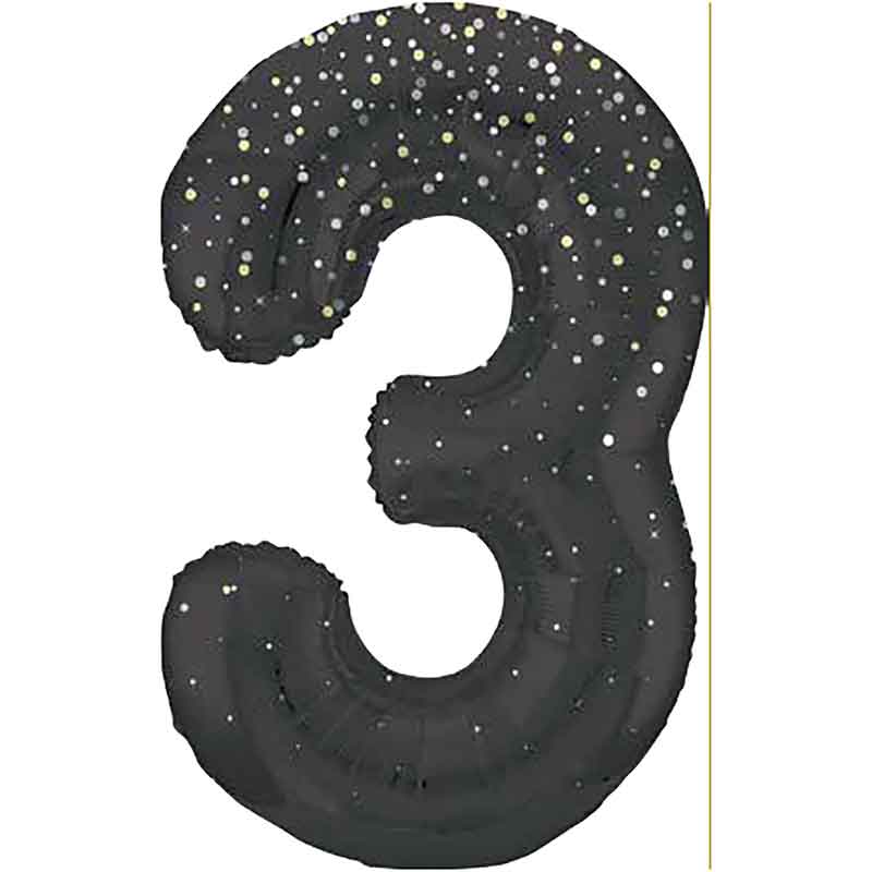 34in GLITZ BLACK NUMBER 3 FOIL BALLOON