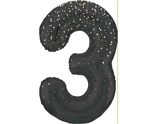 34in GLITZ BLACK NUMBER 3 FOIL BALLOON