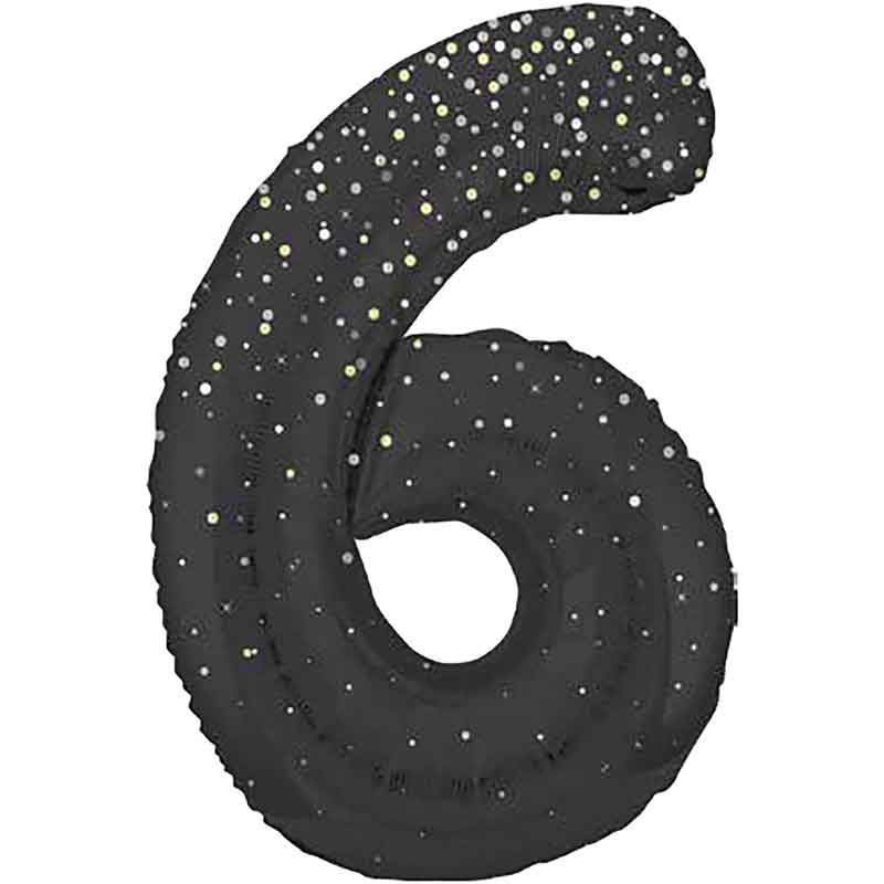 34in GLITZ BLACK NUMBER 6 FOIL BALLOON