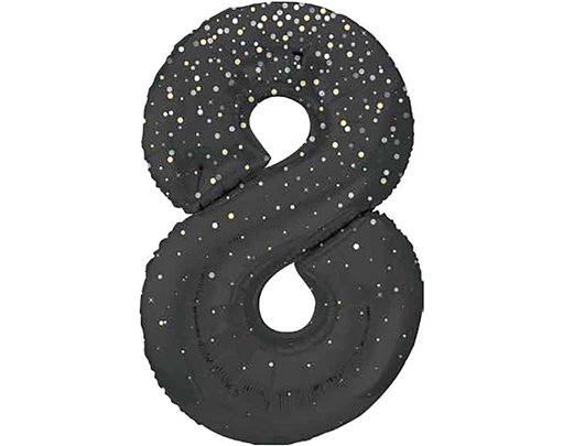 34in GLITZ BLACK NUMBER 8 FOIL BALLOON