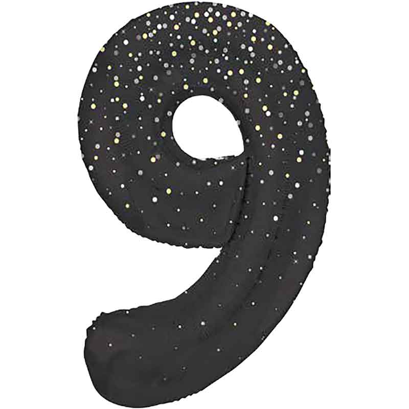 34in GLITZ BLACK NUMBER 9 FOIL BALLOON