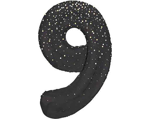 34in GLITZ BLACK NUMBER 9 FOIL BALLOON
