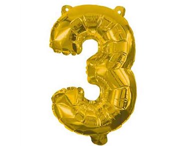 32cm NUMERAL 3 GOLD FOIL BALLOON