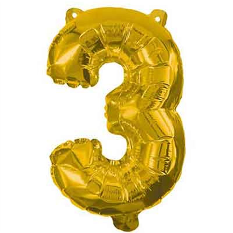 32cm NUMERAL 3 GOLD FOIL BALLOON