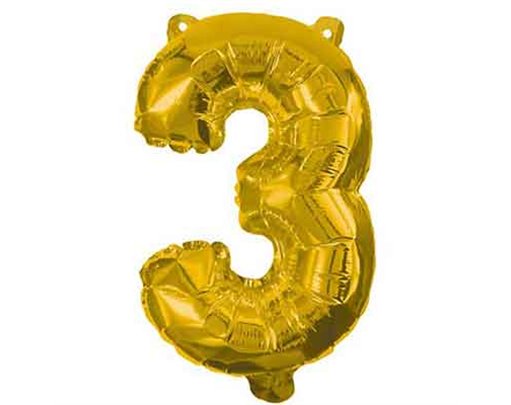 32cm NUMERAL 3 GOLD FOIL BALLOON