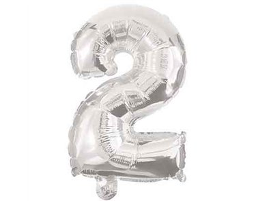 32cm NUMERAL 2 SILVER FOIL BALLOON