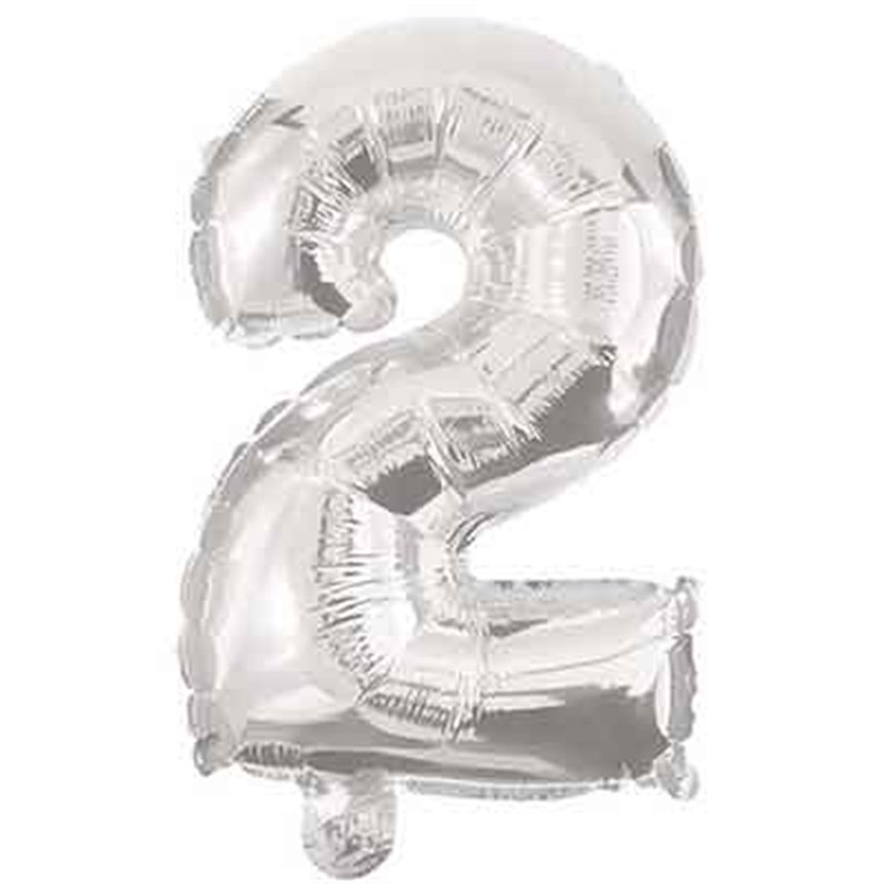 32cm NUMERAL 2 SILVER FOIL BALLOON