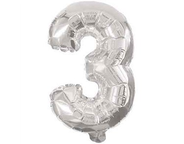 32cm NUMERAL 3 SILVER FOIL BALLOON