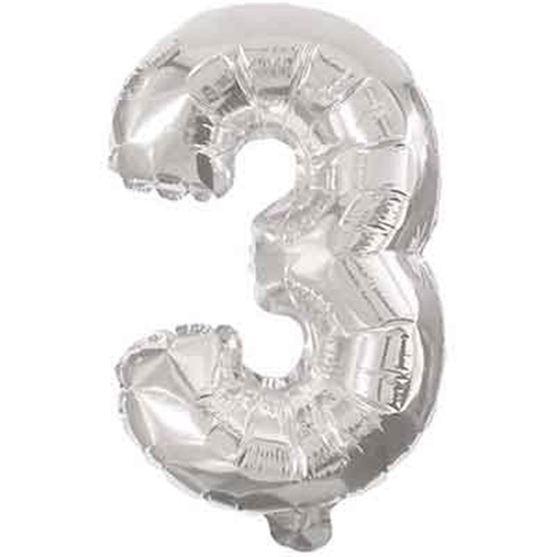 32cm NUMERAL 3 SILVER FOIL BALLOON