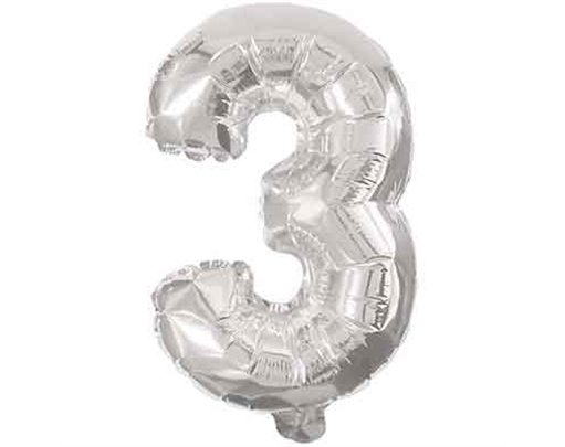 32cm NUMERAL 3 SILVER FOIL BALLOON