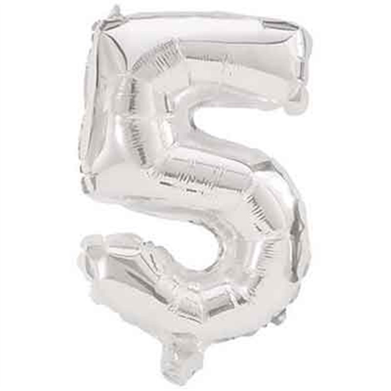 32cm NUMERAL 5 SILVER FOIL BALLOON