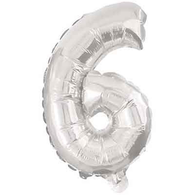 32cm NUMERAL 6 SILVER FOIL BALLOON
