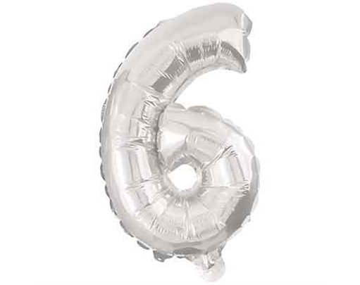 32cm NUMERAL 6 SILVER FOIL BALLOON