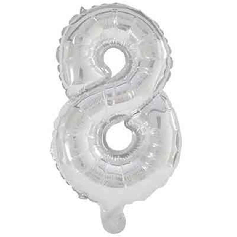 32cm NUMERAL 8 SILVER FOIL BALLOON