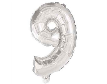 32cm NUMERAL 9 SILVER FOIL BALLOON