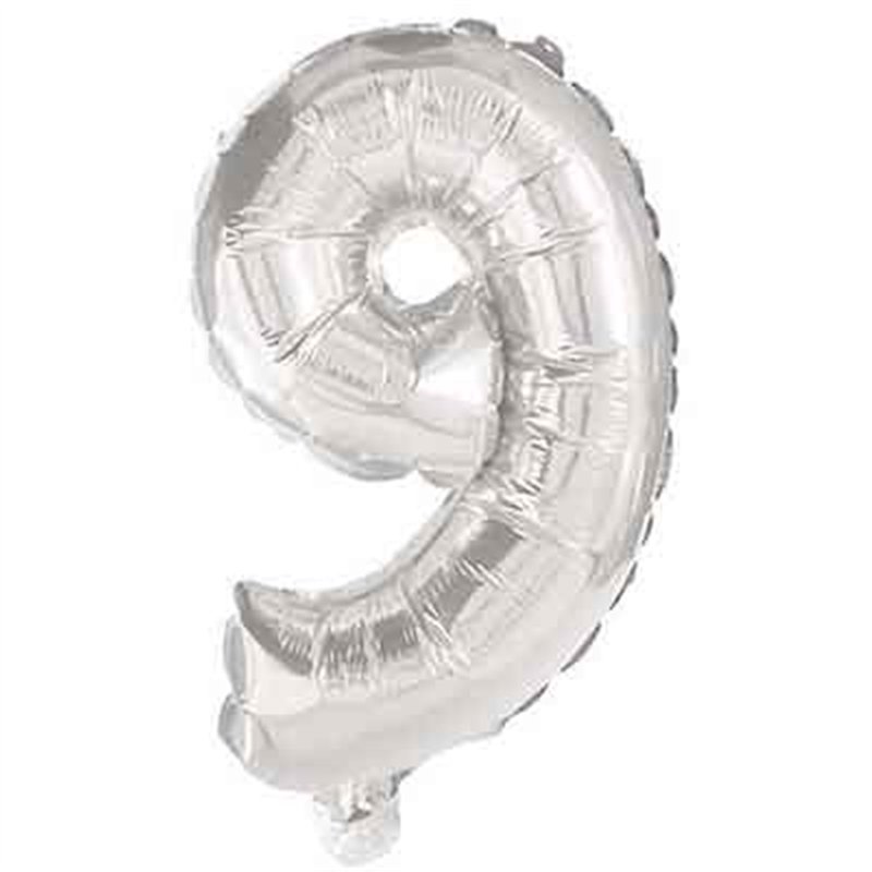 32cm NUMERAL 9 SILVER FOIL BALLOON