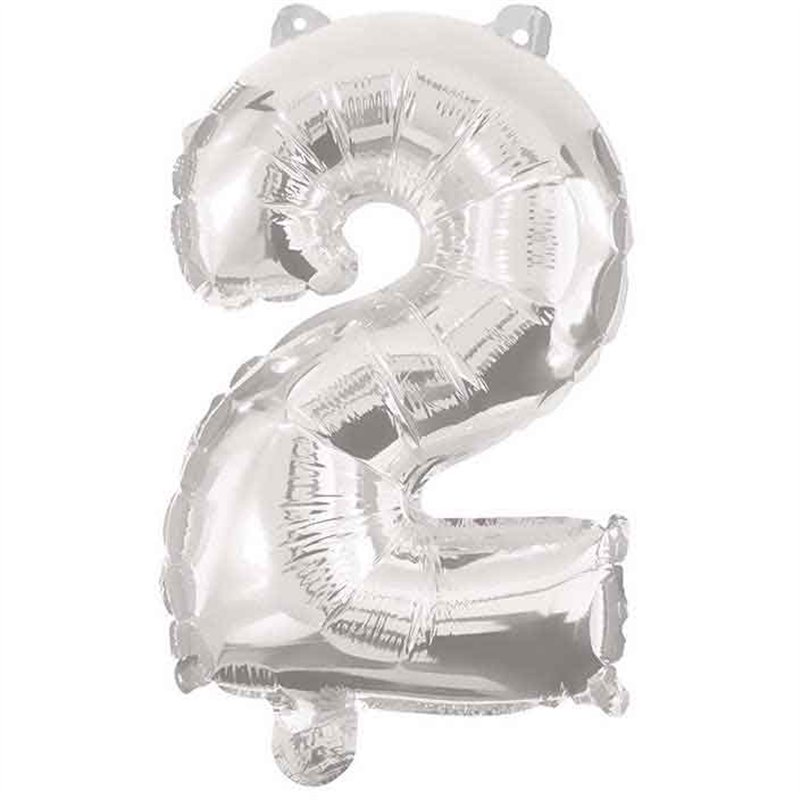 85cm NUMERAL 2 SILVER FOIL BALLOON