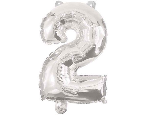 85cm NUMERAL 2 SILVER FOIL BALLOON