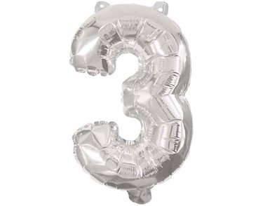 85cm NUMERAL 3 SILVER FOIL BALLOON