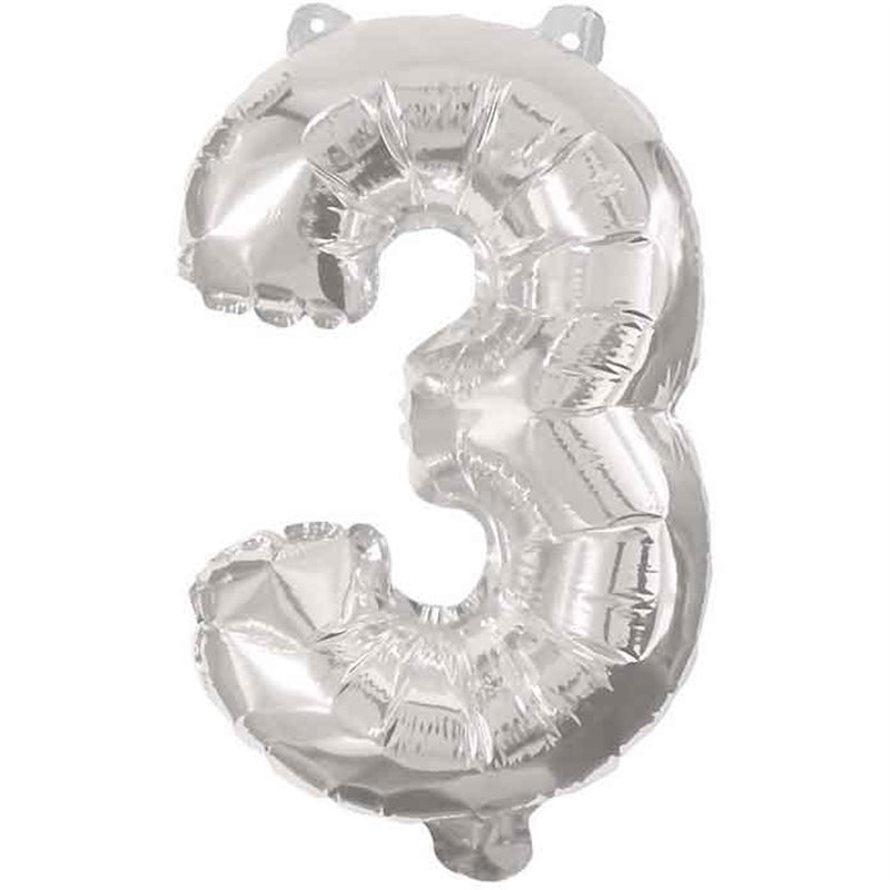85cm NUMERAL 3 SILVER FOIL BALLOON
