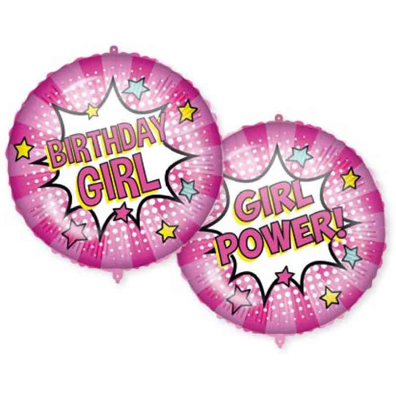 18in BIRTHDAY GIRL POWER-DUAL FACED FOIL BALLOON