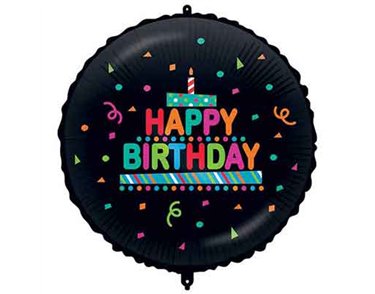 18in HAPPY BIRTHDAY BLACK CONFETTI FOIL BALLOON