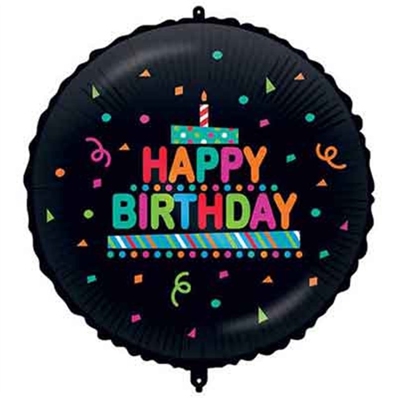 18in HAPPY BIRTHDAY BLACK CONFETTI FOIL BALLOON