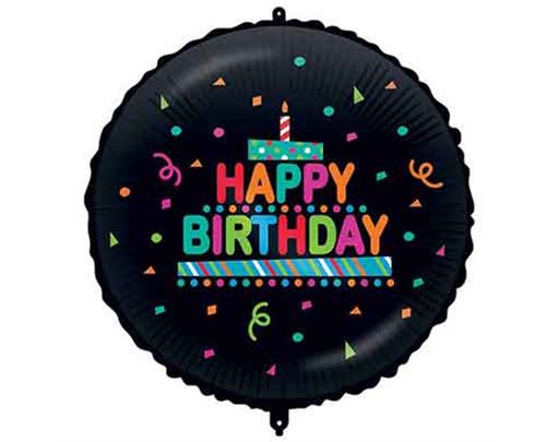 18in HAPPY BIRTHDAY BLACK CONFETTI FOIL BALLOON