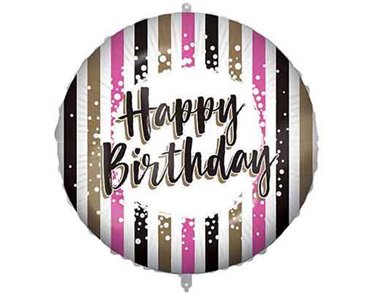18in HAPPY BIRTHDAY PINK/GOLD STRIPES FOIL BALLOON