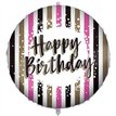 18in HAPPY BIRTHDAY PINK/GOLD STRIPES FOIL BALLOON