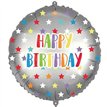 18in HAPPY BIRTHDAY SILVER COLORFUL STARS FOIL BALLOON