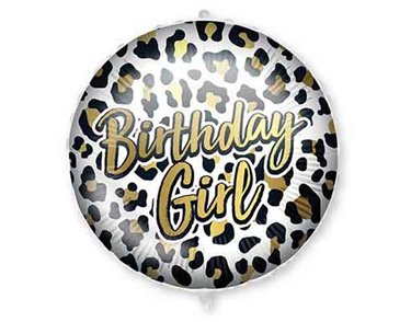 18in BIRTHDAY GIRL LEOPARD FOIL BALLOON