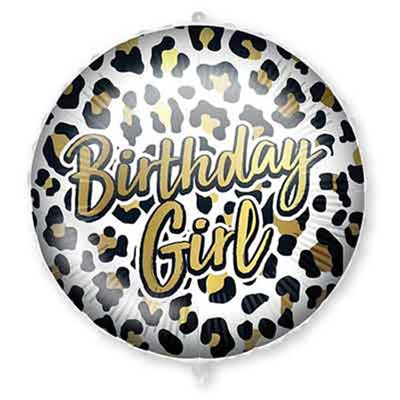 18in BIRTHDAY GIRL LEOPARD FOIL BALLOON