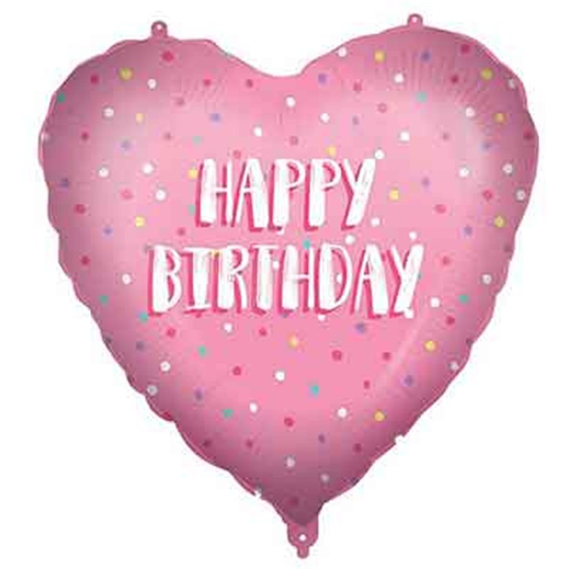 18in HAPPY BIRTHDAY PINK HEART FOIL BALLOON
