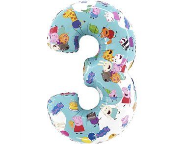 26in PEPPA PIG NUMBER 3 FOIL BALLOON