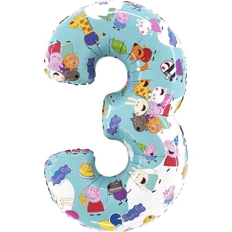 26in PEPPA PIG NUMBER 3 FOIL BALLOON
