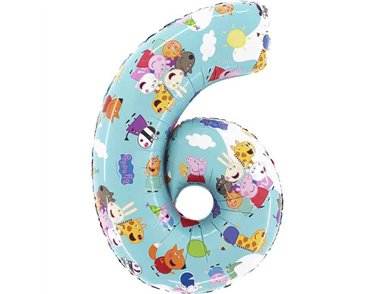 26in PEPPA PIG NUMBER 6 FOIL BALLOON