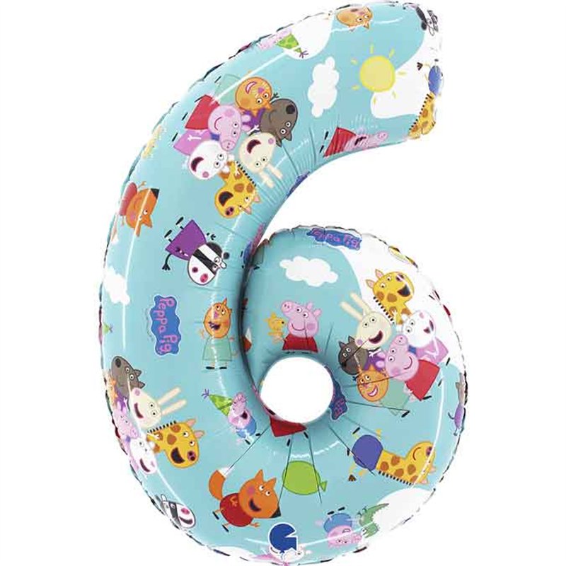 26in PEPPA PIG NUMBER 6 FOIL BALLOON