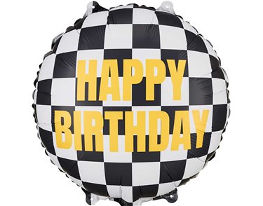 CHEQUERED FLAG HAPPY BIRTHDAY FOIL BALLOON