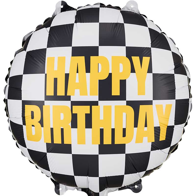 CHEQUERED FLAG HAPPY BIRTHDAY FOIL BALLOON